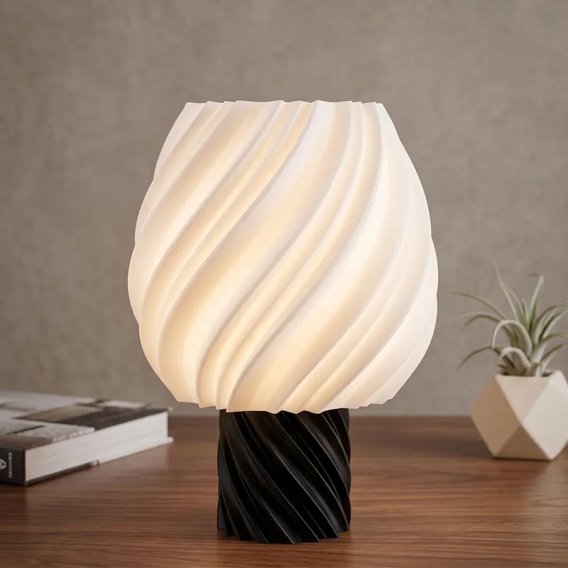 Dekoratif Modern Spiral Abajur Siyah Beyaz Masa Lambası Gece Lambası